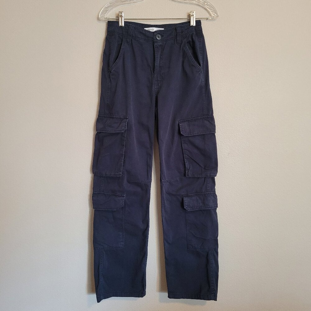 Bershka Navy Straight Leg Cargo Pants